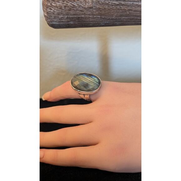 Stella & Dot Retired Odyssey Faceted Labradorite Sterling Adjustable Ring - Picture 7 of 8